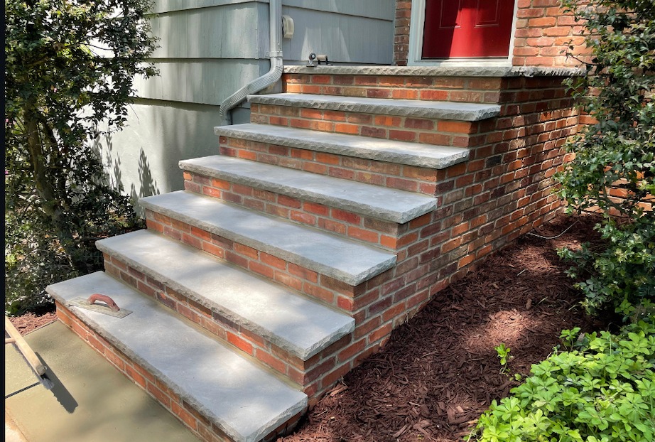 Newly installed masonry brick steps leading to a residence in North Haledon, Passaic County, NJ.
